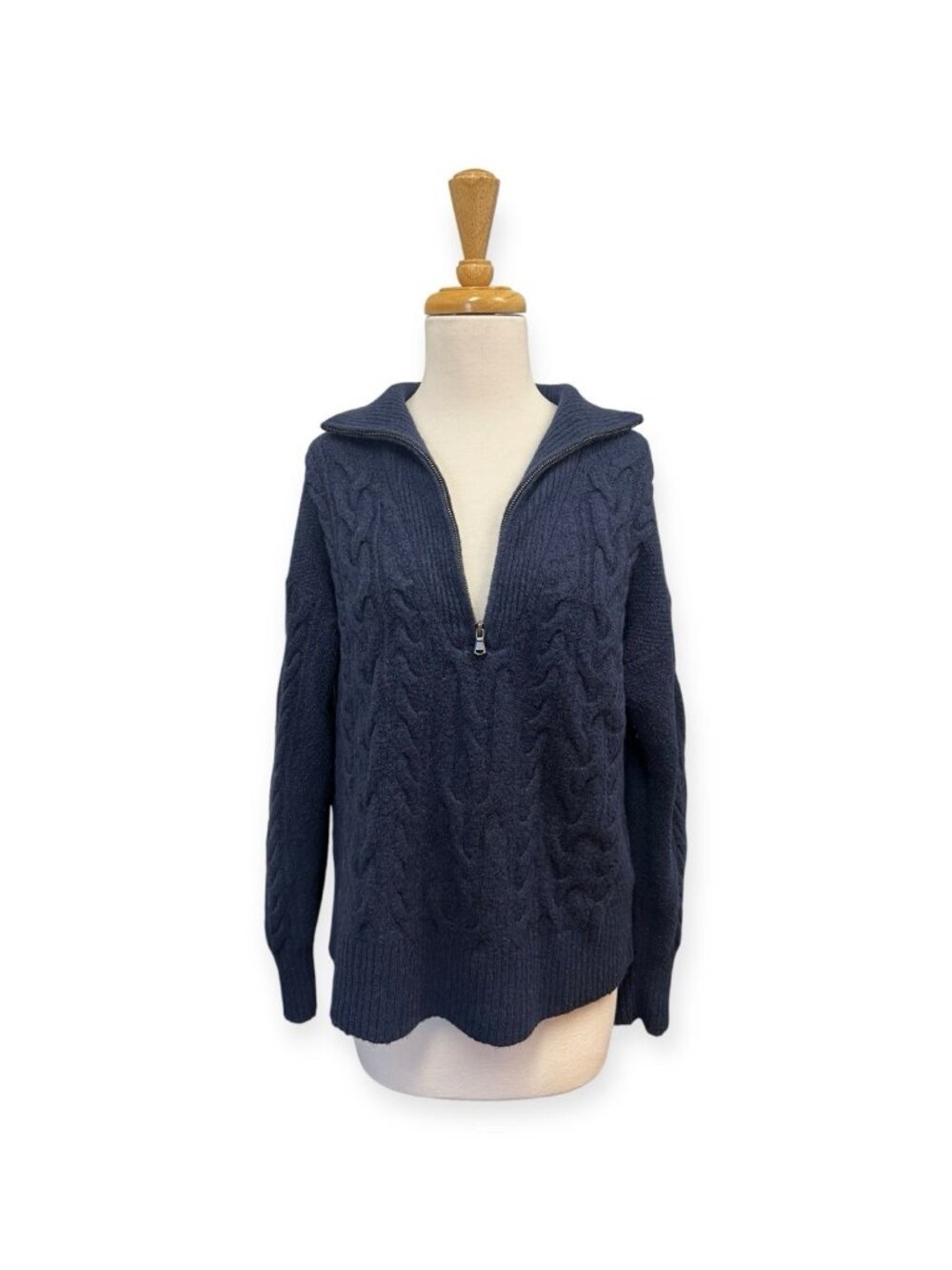 J Crew Cable Knit Half Zip Supersoft Sweater Size S Small Blue